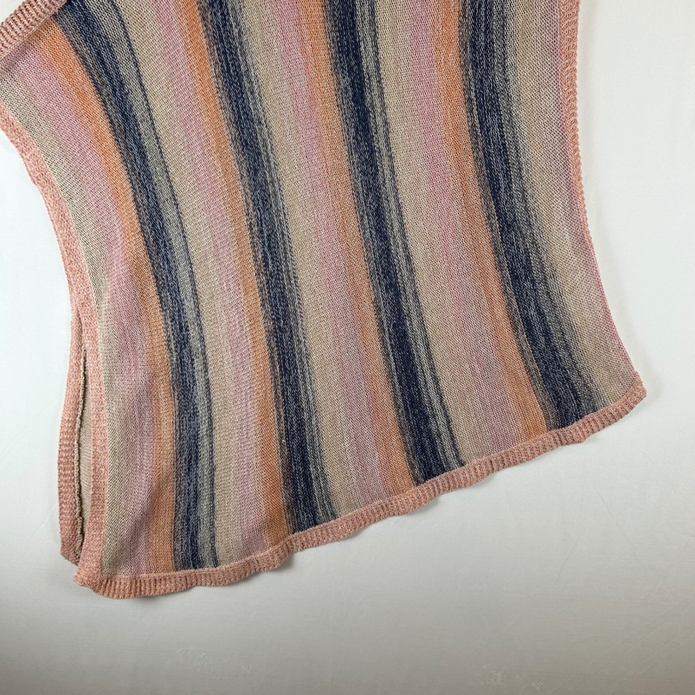 Anthropologie Moth Pink Blue Striped Cotton Asymmetrical Poncho Knit Top XS/S - Picture 7 of 10